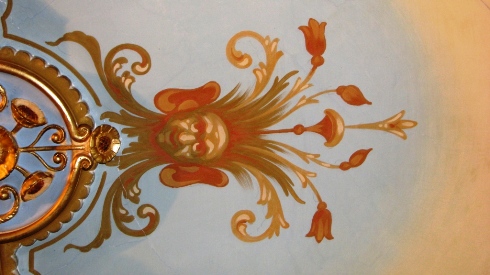 Stenciled patterns painted directly on the plaster ceiling at the Glanmore National Historic Site