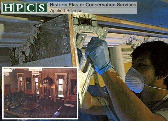 Multi-phased program included consolidation of plaster cornice moldings with the addition of mechanical fasteners