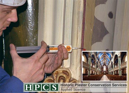 HPCS Technician applying AD 25 Gel Adhesive to repair delicate plaster