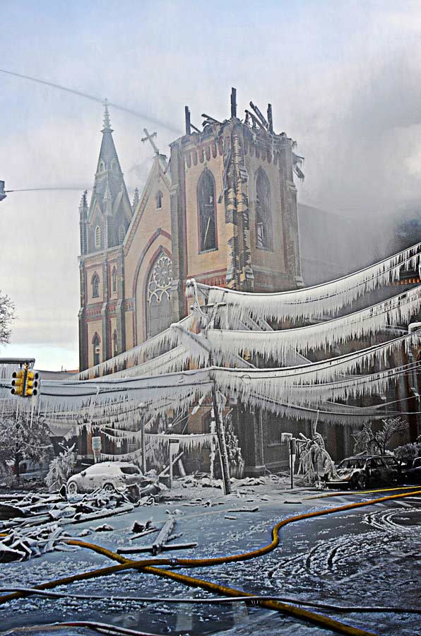 Saints Joseph and Michael Church after four-alarm fire.