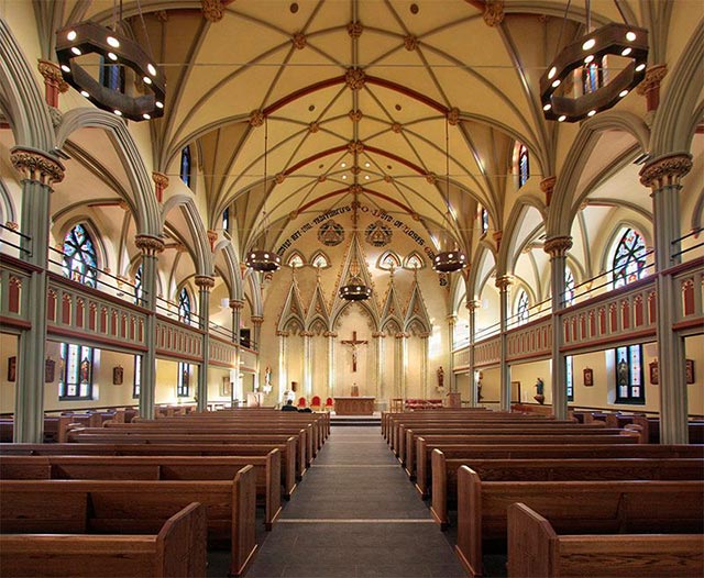 St. Brigid's Church interior after plaster consolidation and restoration (photo courtesy Acheson Doyle Partners)