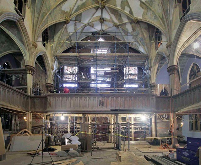 St. Brigid's Church interior before plaster consolidation and restoration (photo courtesy Acheson Doyle Partners)